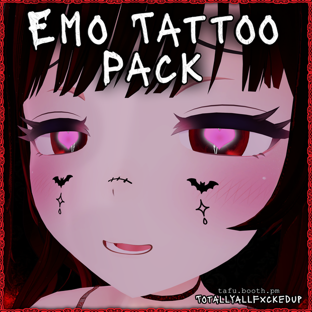 [無料] Emo Tattoo Pack｜VRChat フェイス・タトゥー オーバーレイ 12種｜PNG透過