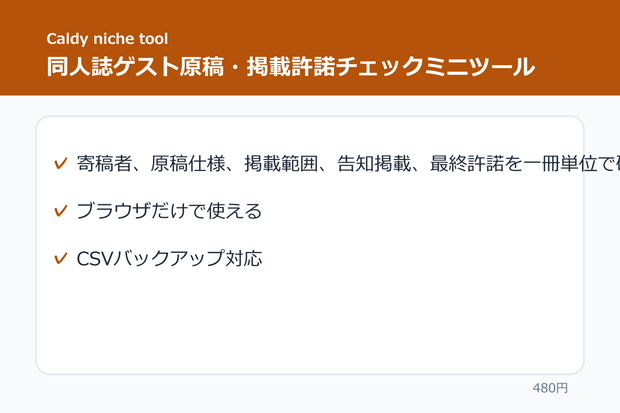 同人誌ゲスト原稿・掲載許諾チェックミニツール