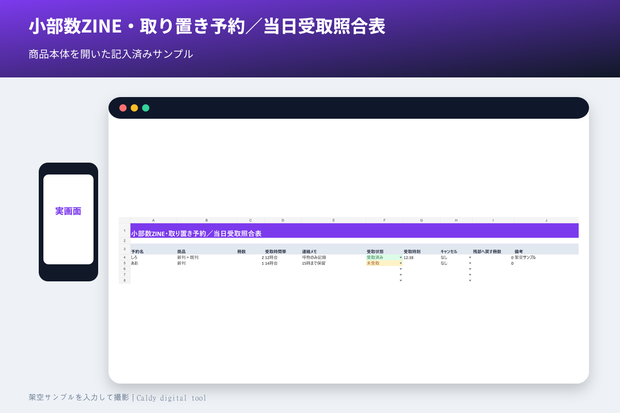 小部数ZINE・取り置き予約／当日受取照合表