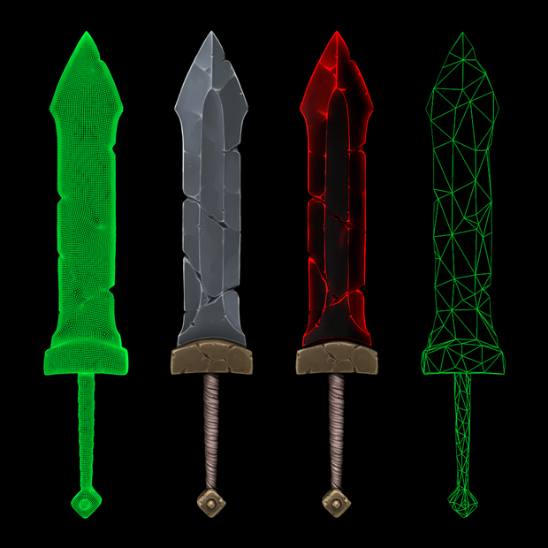 Stylized Sword Highpoly/Lowpoly 様式化された剣ハイポリ/ローポリ