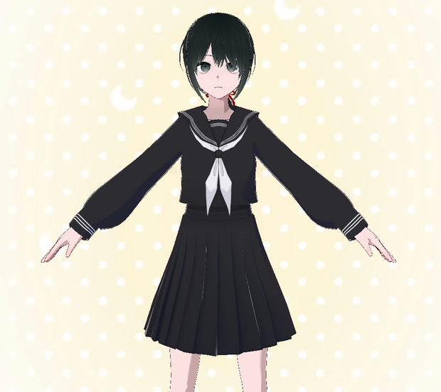 【vroid无料衣装】黒三本セーラー服/black three-line sailor uniform/黑三本水手服