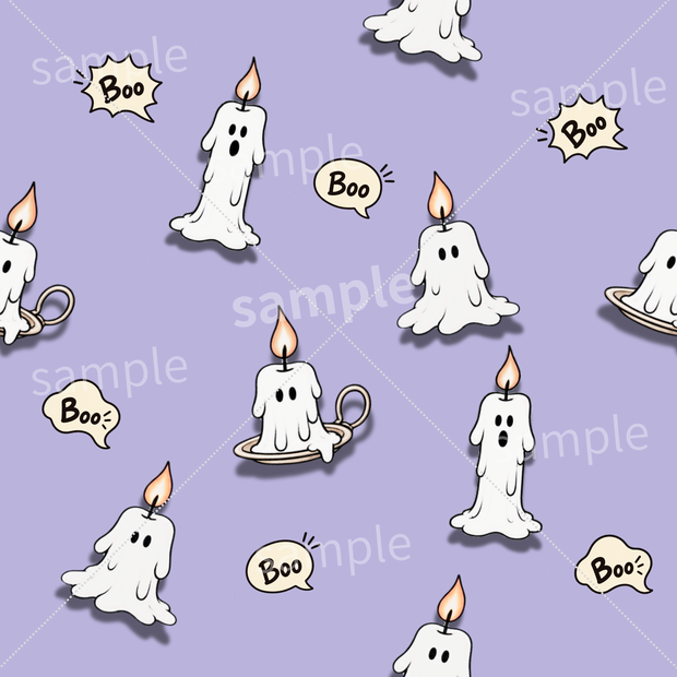 【大柄・小柄2柄セット】ハロウィン｜おばけキャンドル・Boo!｜パープル｜シームレスデジタルペーパー