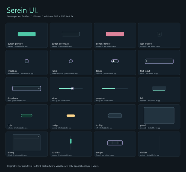 Serein UI｜個別SVG・透過PNGのミニマルUI状態セット