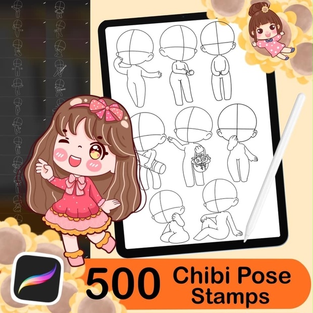 500 Base chibi Procreate body pose stamps ,Procreate chibi pose stamps ...