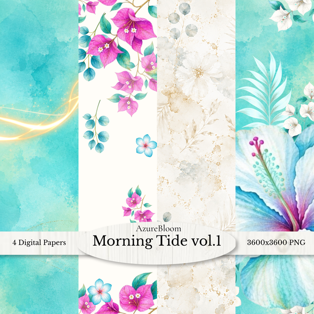 Morning Tide Vol.1 / 水彩デジタルペーパー 4デザイン8データセット(3600px・シームレスPNG）