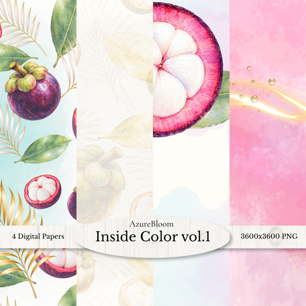 Inside Color vol.1 / Mangosteen Bloom collection　水彩デジタルペーパー 8データセット(3600px・PNG) シリーズ第1弾 発売記念価格¥300