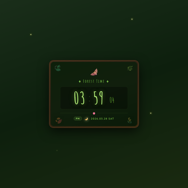 [OBS Widget] HTML Digital Clock — Forest Animal 🦊