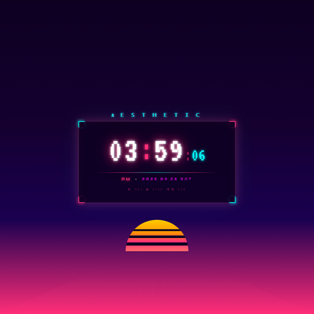[OBS Widget] HTML Digital Clock — Vaporwave 🌊