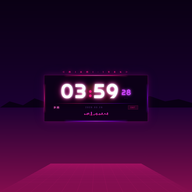 [OBS Widget] HTML Digital Clock — Synthwave 🎹