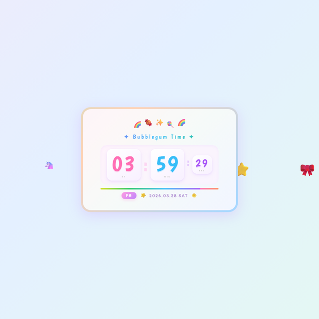 [OBS Widget] HTML Digital Clock — Bubblegum 🍬
