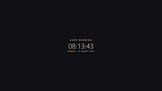 Minimal Clock Widget — Greeting | OBS Browser Source Overlay