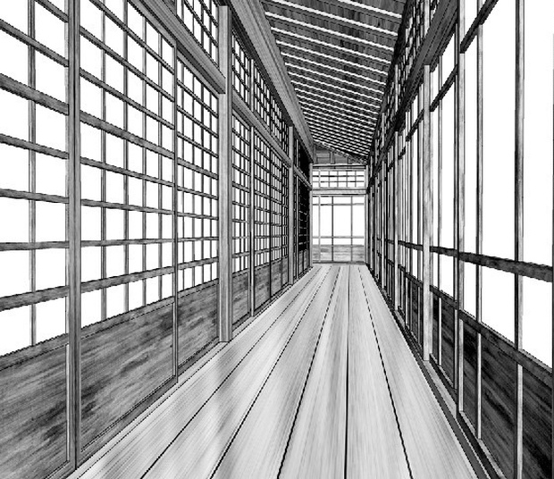 漫画背景 和風屋敷廊下02 Alumin2 Booth