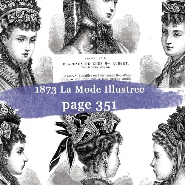 1873 フランスファッション誌『 La Mode Illustree 』Page351 銅版画