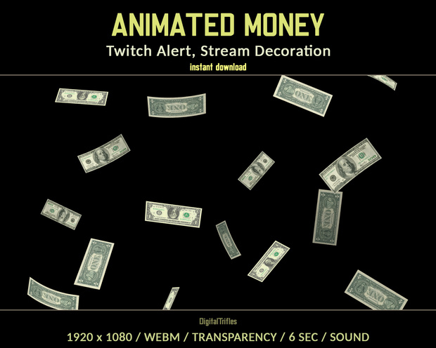 落ちるお金のアニメーション Twitch アラート、紙幣、現金 、お金の雨、フルスクリーン ストリーム オーバーレイ、フライ ドル、新しい寄付、サウンド付き / Falling Money Twitch Alert, Full Screen Stream Overlay, Cash Rain, Fly Dollars, New Donation, with Sound