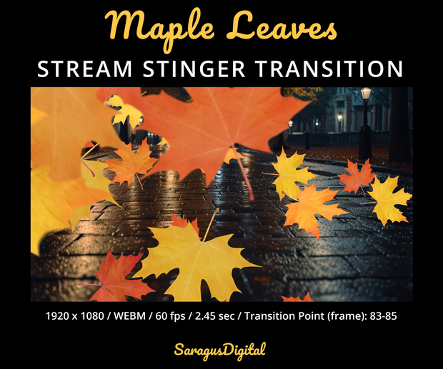 秋の落ち葉トランジション・Twitchスティンガー・紅葉アニメーション配信オーバーレイ/ Autumn Leaves Transition, Fall Twitch Stinger, Animated Stream Overlay with Maple Leaves