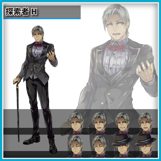 高画質立ち絵素材　「探索者H」紳士　差分全12種/レイヤー分けPSD付き【無料版あり】