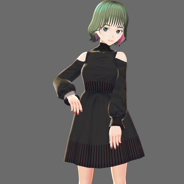 バックリボンカッティングニットワンピース【VRoid】
