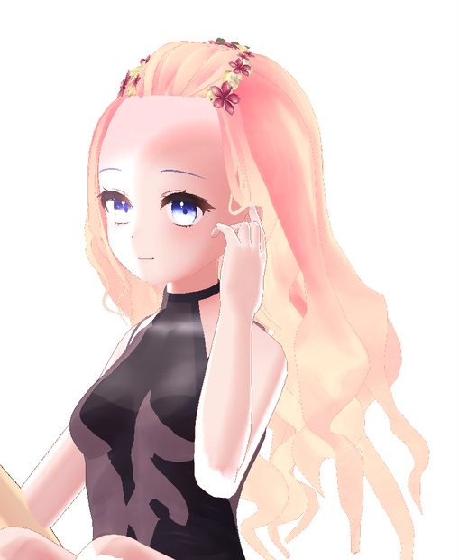 [VRChat向け3Dモデル]耳だしロングウェーブヘア Longwave Hair