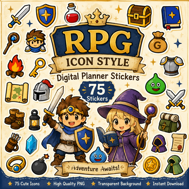 RPGアイコン風デジタルステッカー｜ファンタジーゲーム素材｜GoodNotes・Notability対応 PNGダウンロード