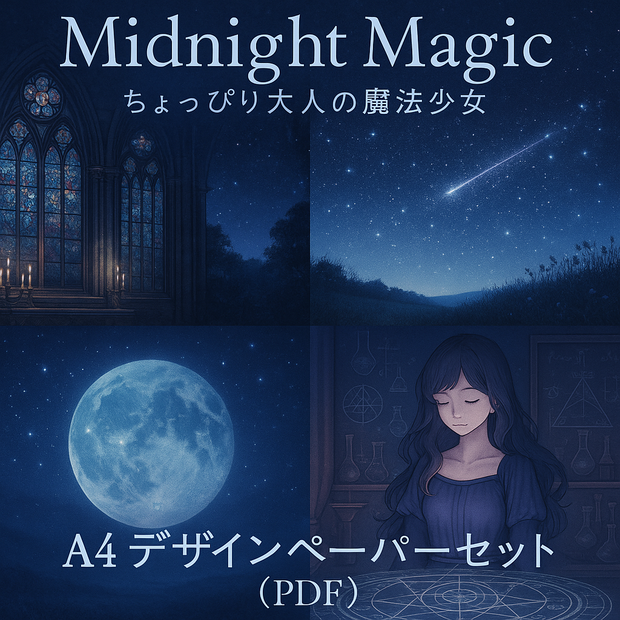 Midnight Magic - ちょっぴり大人の魔法少女 A4デザインペーパーセット（PDF）
