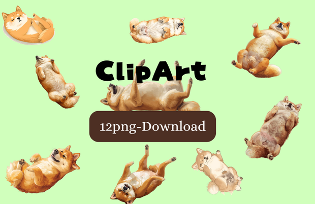 Heso-ten Shiba Inu Clipart｜へそ天柴犬クリップアート12点セット（Cute Sleeping Dog Illustration）PN