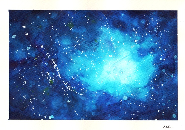 イラストtake ART作品　透明水彩　宇宙いっぱいの星々とあなた
