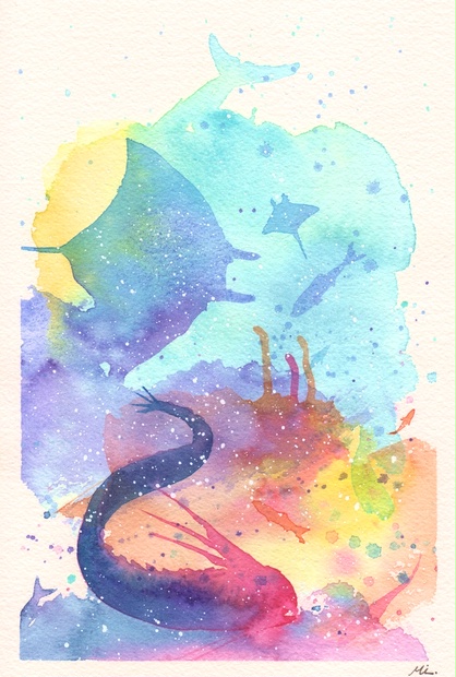 397＊船溜り 水彩画 原画 透明水彩