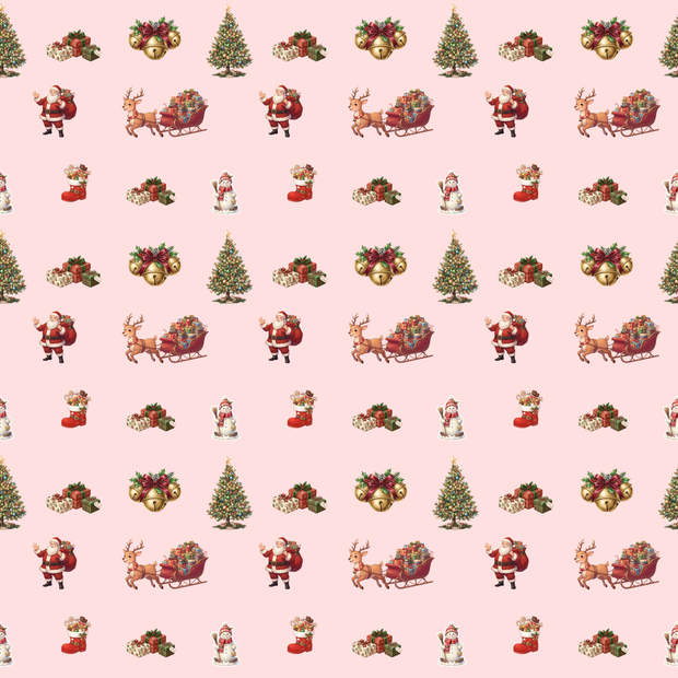 アンティーク風クリスマス・シームレスパターン（デジタルペーパー / ピンク背景）