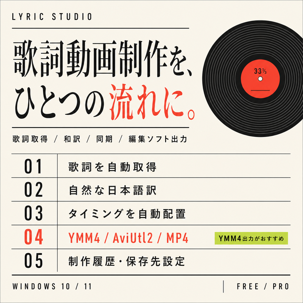 Lyric Studio Pro｜洋楽和訳・歌詞動画 自動制作ツール【Windows】