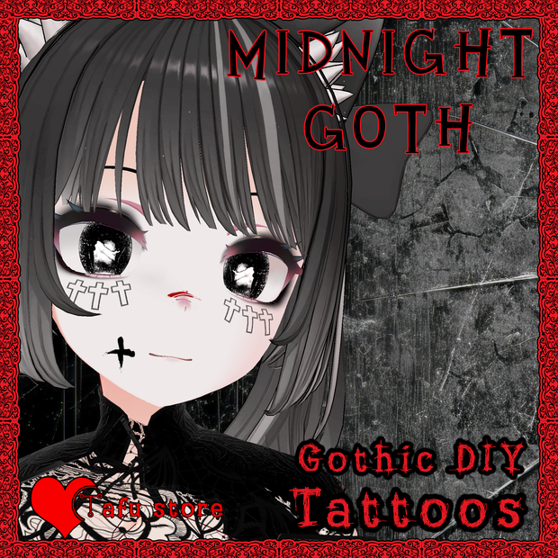 [無料] DIY タトゥー＆メイク テクスチャ「Midnight Goth」｜VRChat｜PSD同梱