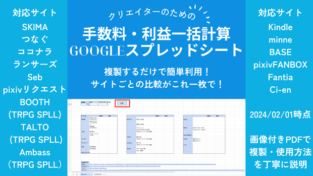 手数料・利益一括計算Googleスプレッドシート【クリエイター向け】
