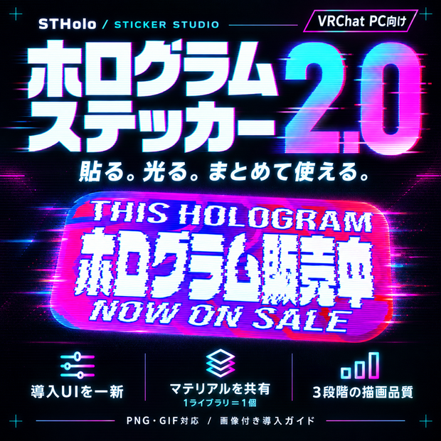 【VRChat PC向け】STHolo 2.0 ホログラムステッカー｜専用導入UI・PNG/GIF対応