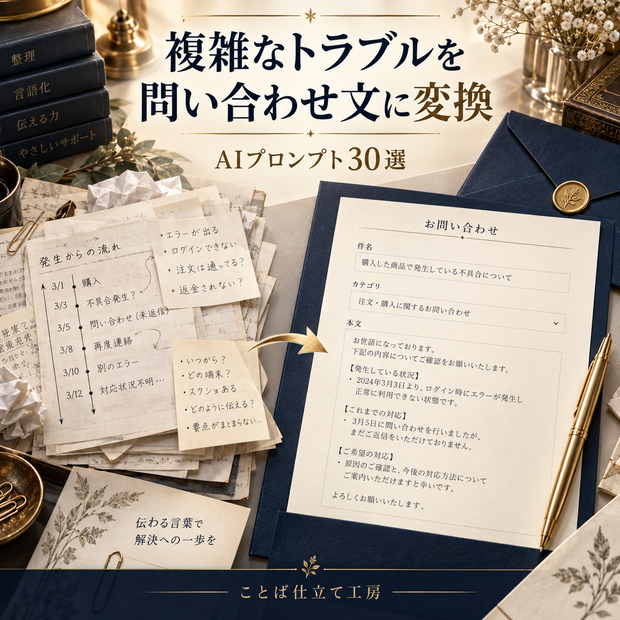 複雑なトラブルを問い合わせ文に変換｜コピペで使えるAIプロンプト30選