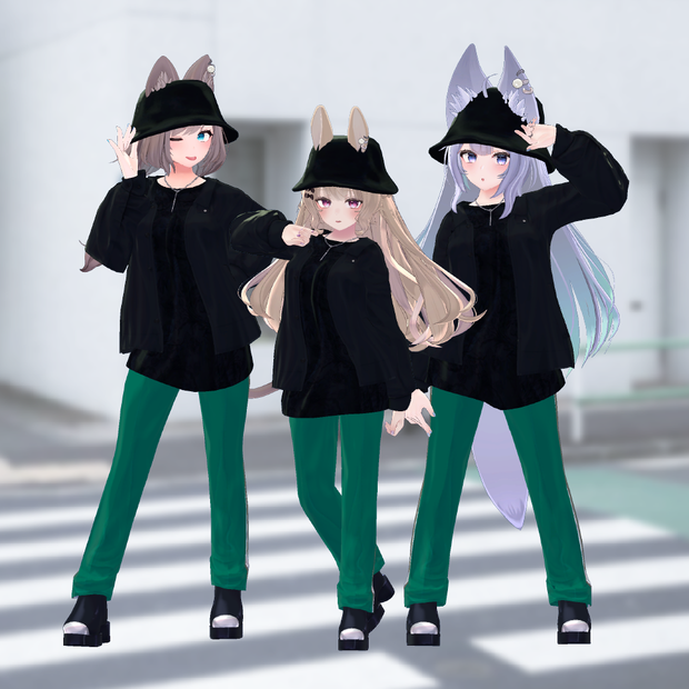【VRC対応衣装】6アバター対応フルコーデHARE「アウター/スウェット/パンツ/服飾小物」