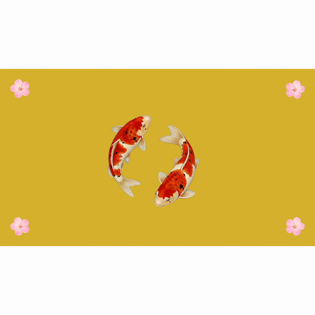 和風背景素材｜縁起鯉・和紙背景桜飾り4隅配置・対角配置セット10点・6000ｘ3375JPEG（軽量版・商用利用可）