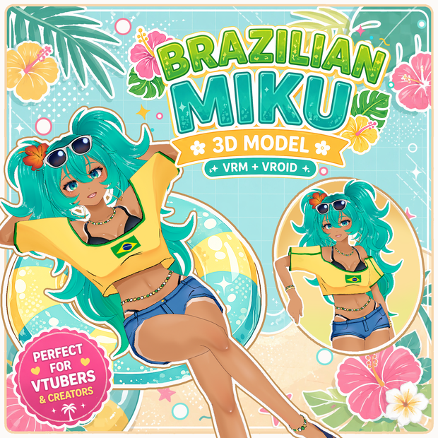 🌺 Brazilian Miku 3D Model ♡ Tropical Beach Style 【VRM / VRoid】 🏖️ ミク風モデル