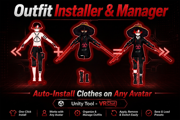 [Unity Tool - VRChat] Outfit Installer & Manager – Auto-Install Clothes on Any Avatar | English, Español, 日本語, Deutsch, 한국어, 简体中文