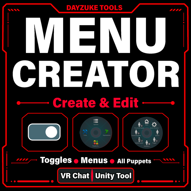 [Unity Tool - VRChat] Menu Creator – All-in-One Expression Menu Creator & Editor | Toggles, Radials & Puppets | English, Español, 日本語, Deutsch, 한국어, 简体中文