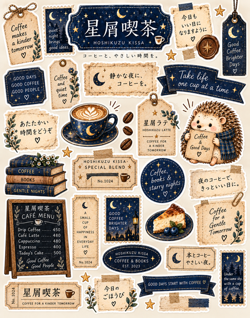 星屑喫茶｜夜カフェステッカー2枚│Hoshikuzu Kissa | 2 Sticker Sheets