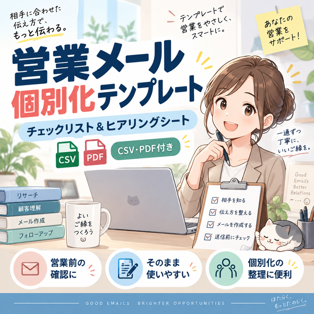 営業メール個別化テンプレート｜チェックリスト＆ヒアリングシート【CSV・PDF付き】