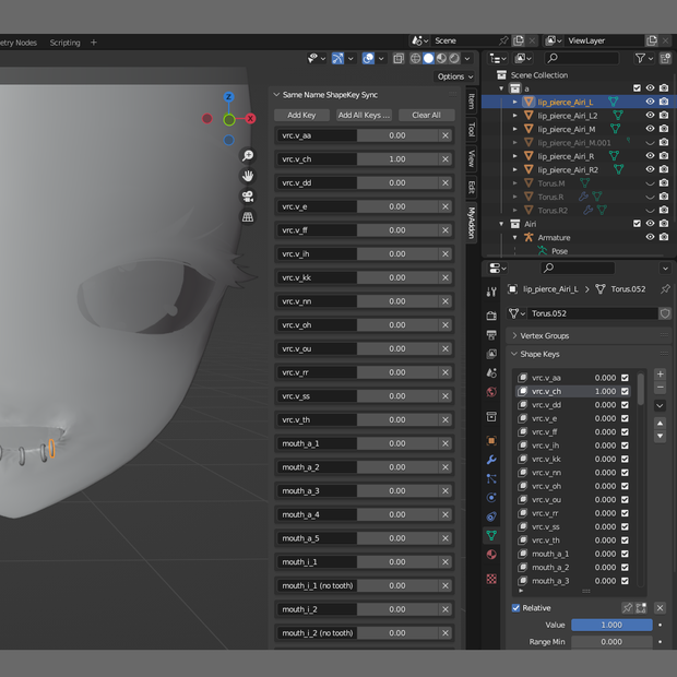 【Free】同名Shapekeyの値を同期するやつ【Blenderアドオン】
