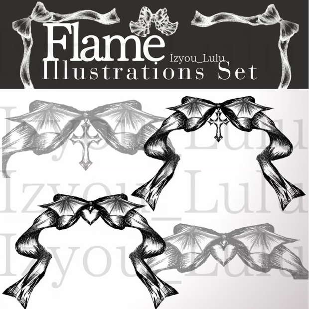 【商業利用可 Flame】 USD3$~ Gothic ゴシック devil cross Heart Black 2sets.No.2