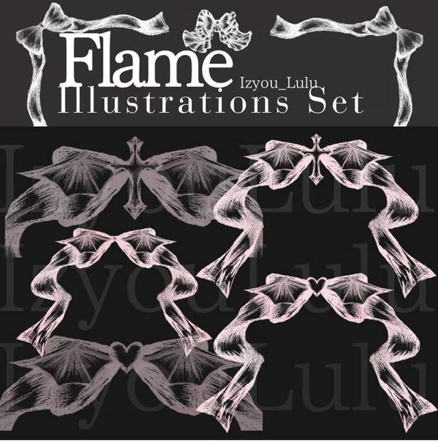 【商業利用可 Flame】 USD3$~ Gothic ゴシック devil cross Heart Pink 3sets.