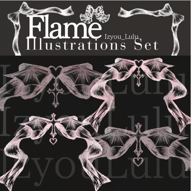 【商業利用可 Flame】 USD3$~ Gothic ゴシック devil cross Heart Pink 2sets.