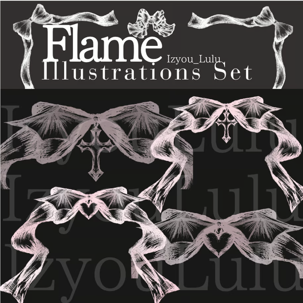 【商業利用可 Flame】 USD3$~ Gothic ゴシック devil cross Heart Pink 2sets.No,2