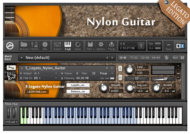 ギター音源 Nylon Guitar [LEGATO EDITION] for KONTAKT