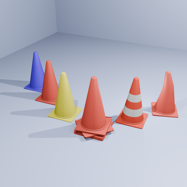 カラーコーン6種(3Dゲームアセット)