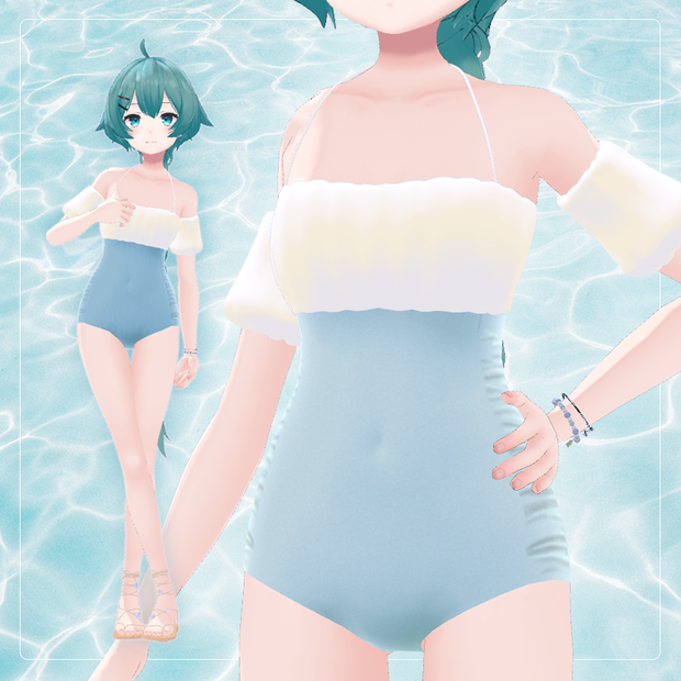 [For Hakka 薄荷] Strap Puff SwimWear Set