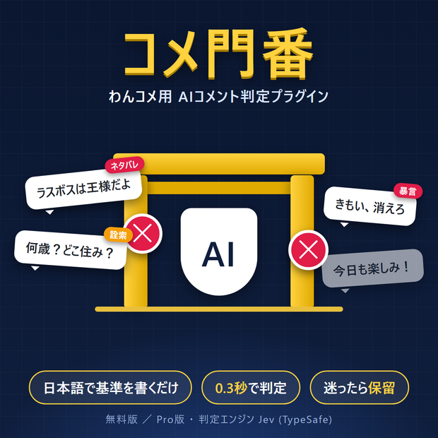 コメ門番 ― わんコメ用 AIコメント判定プラグイン【ネタバレ・詮索・荒らしを自動で仕分け】