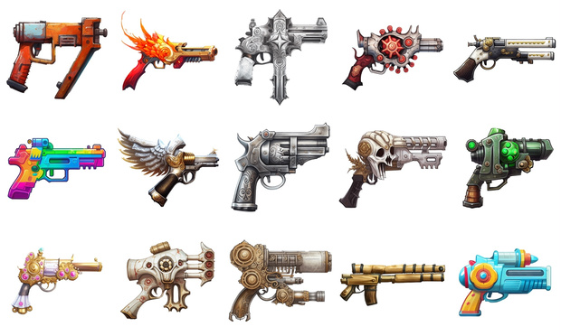 【銃のアイコンセット】著作権フリーの高解像度画像(100枚)